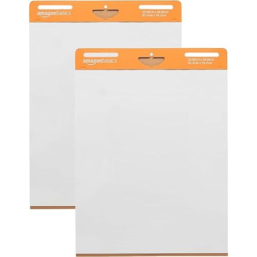 Amazon Basics Sticky Easel Pads for Presentations, 25 x 30 Inch, White, 2 Count