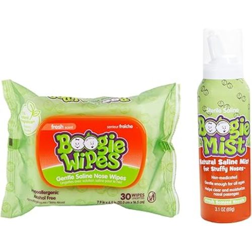 Baby Wipes & Saline Nasal Spray Bundle by Boogie Wipes, Fresh Scent, 1 Pack of 30 (30 Total Wipes), 3.1 oz(1 Saline Nasal Spray)