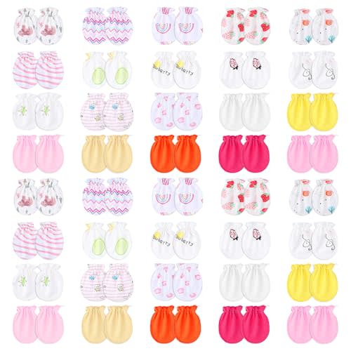 40 Pairs Mittens for Newborn Baby Girls No Scratch Mittens Newborn Soft Elastic Cute Infant Toddler Baby Gloves 0-6 Months for Girls Boys