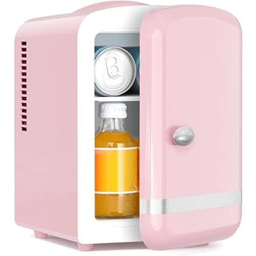 Antarctic Star 4L/6 Cans Compact Refrigerator,Portable Mini Fridge Skin Care,Cooler and Warmer for Bedroom,Car,Office & Dorm, Small Cooler for Cosmetics/Beverage/Food,PINK