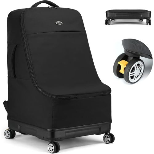 TUGUAN Travel Bag for Air Travel with Spinner Wheels, Infant Car Seat Bags with Hard Bottom, Padded Car Seat Backpack, Large Storage Bag for Airport Check, Black