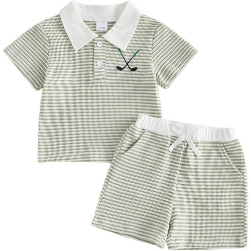 Amiblvowa 6 12 18 Months 2T 3T 4T Toddler Baby Boy Summer Clothes Collard Short Sleeve Shirt Short Sets Kids 2Pcs Outfits