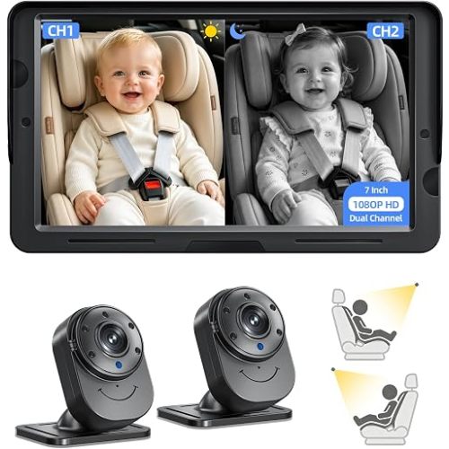 Baby Car Camera Dual Monitor: Ultra Clear Night Vision, Auto Day/Night Mode