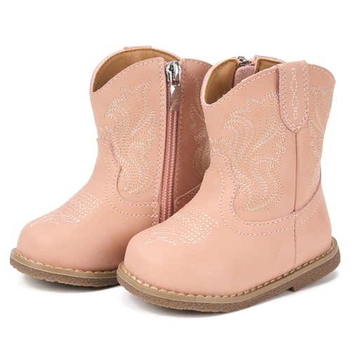 Newsonet Toddler Baby Cowboy Cowgirl Boots Infant Western Shoes All Season | Roomy Round Toe, Mid Calf, Non-Slip, Classic Western Style for 6 9 12 18 24 Months Boys Girls Unisex