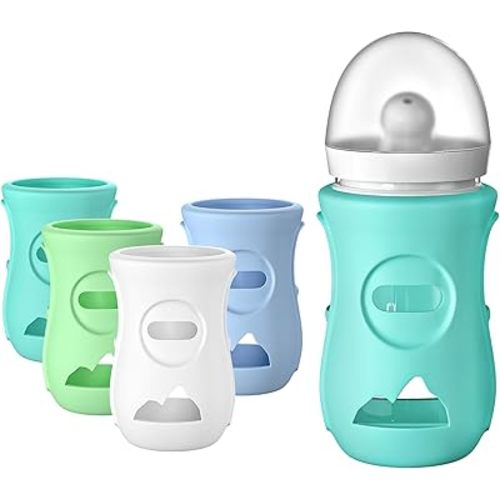 4 Pack Silicone Sleeve for Philips Avent Glass Bottle, gliship Shatter Proof Natural Glass Baby Bottles Covers Anti Breakage Baby Bottle Holder Compatible with Philips Avent 8oz Glass Bottle