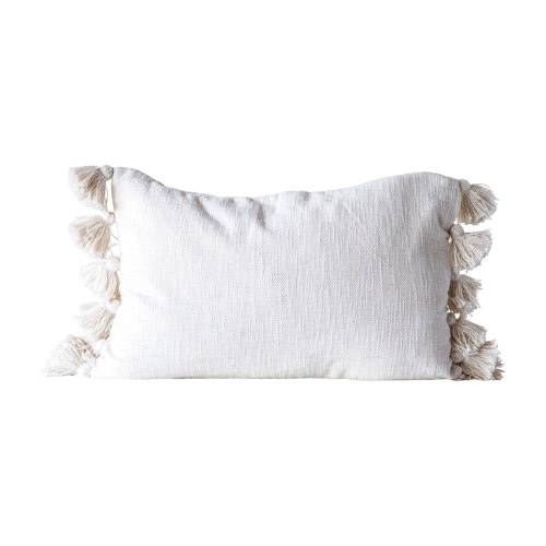 Woven Slub Throw Pillow with Plush Tassels by 3R Studios