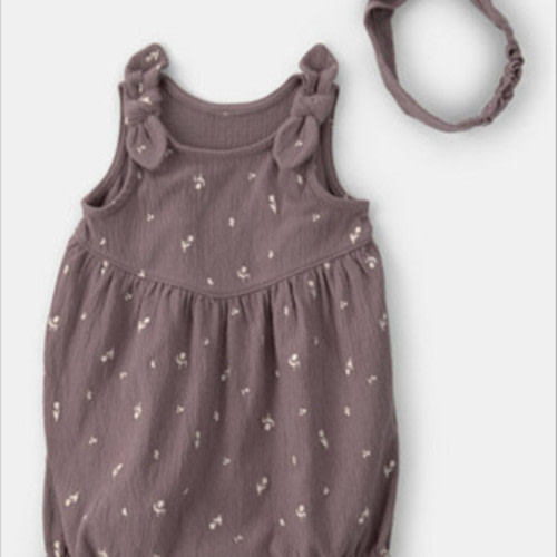Baby Girls' Floral Sleeveless Romper and Headband, 2-Piece Set