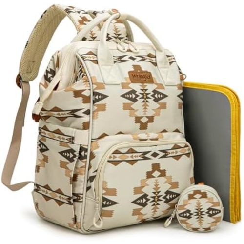 Wrangler Diaper Bag Backpacks Western Backpack Purses Multi-function Baby Bags for Mom with Waterproof Changing Pad & Pacifier Case