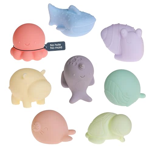 Dreambaby No Hole Bath Toys, 8-Pack Sensory Textured Sea Animals, Mold-Free | Water Play Set for Babies & Toddlers - Great for Bath, Pool & Water Tables