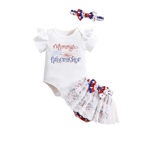 QITUDATEY Newborn Baby Girl Clothes Cute Summer Outfits Infant Short Sleeve Romper with Short Tutu Skirt + Headband Set
