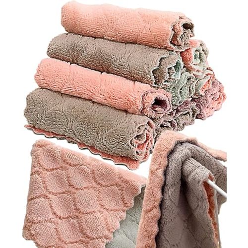 12 Pack Kitchen Towels Quick Dry Washcloths, Coral Velvet Dishtowels Multipurpose Reusable Dish Cloths, Soft Tea Towels Absorbent Cleaning Cloths Double-Sided Microfiber Towel Lint Free Cleaning Rags.