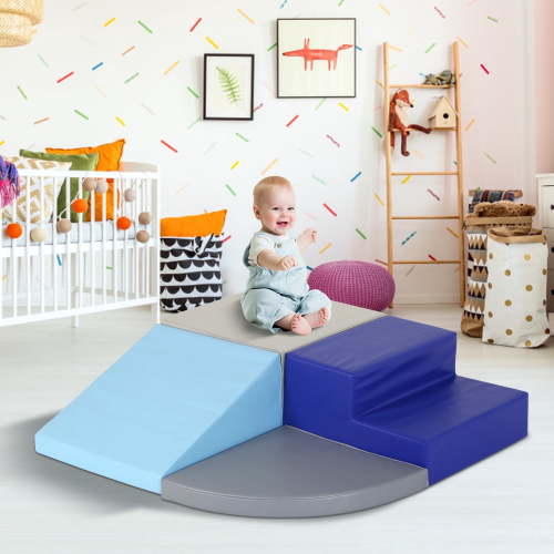 NiamVelo Baby Climb & Crawl Foam Play Set , 4-Piece Set Foam Climbing Blocks Toddler Climbing Toys for Child Development, Motor Skills, Blue