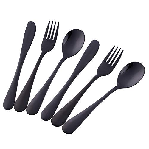 Bisda Flatware Silverware sets, 6pcs 18/8 Stainless Steel Cutlery Serving for 2, BPA-free Children Self-feeding Safe Kitchen Utensils, Mirror Polished (Black)