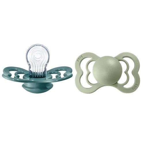 BIBS Pacifiers - Supreme Collection | BPA-Free Baby Pacifier | Made in Denmark | Set of 2 Island Sea/Sage Color Premium Soothers | Size 6-18 Months