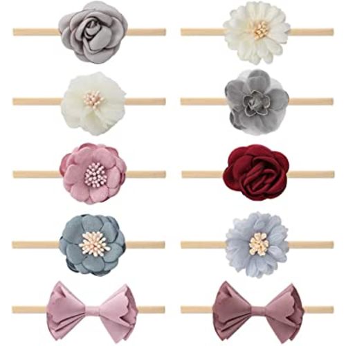 Baby Girls Nylon Elastic Headband Soft Flower Hair Band For Toddler Infant Newborn Set Of 10
