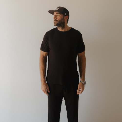 Men's Bamboo Short Sleeve Pajama | Ribbed Black