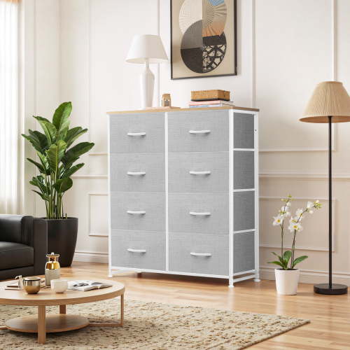 Dresser, Betcozy Storage Organizer with 8 Drawers for Bedroom, Chest of Drawers with Sturdy Metal Frame, Wood Tabletop for Closet, Nursery, Light Gray
