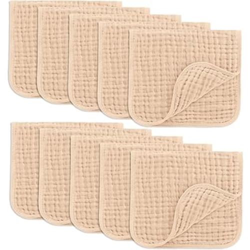 Comfy Cubs Muslin Burp Cloths 20x10" 10 Pack, Baby Burp Cloths - Cream | Large, 6-Layer, Ultra Absorbent 100% Cotton Burp Cloths for Baby Drool and Messes - Soft, Safe & Gentle for Boys & Girls