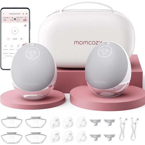 Momcozy Breast Pump Hands Free Mobile Flow | M9, App Discreet Wireless Breast Pump M9, Independent Breastmilk Storage, 2 Pack, Gray HSA/FSA Eligible