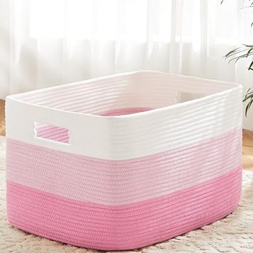 Blanket Basket,Rectangle Woven Baskets for Storage,30L Laundry Basket for Decorative Nursery Blanket,Toys,Dirty Clothes and Magazine in Shelves,Baby Room,and Living Room