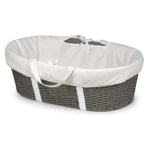 Badger Basket Wicker-Look Woven Baby Moses Changing Basket - Gray/White