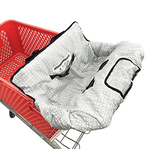Portable 2-in-1 Grocery Cart Seat Cover and Baby Highchair Cover (White Snowflake)