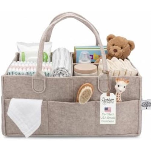 Parker Baby Felt Diaper Caddy & Diaper Organizer Basket - Large, Oatmeal