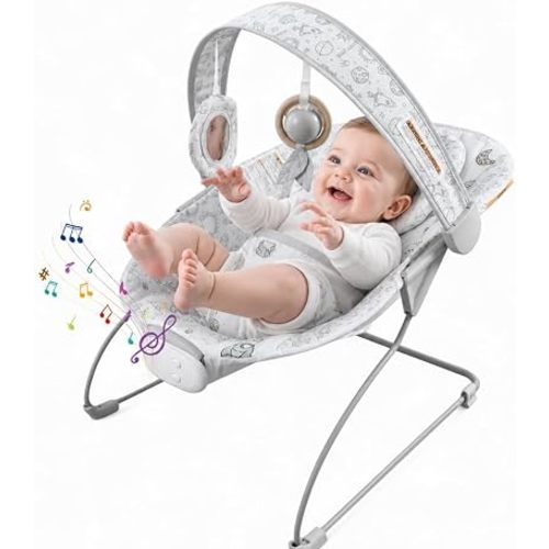 Baby Bouncer Seat with Music and Vibration, Portable Infant Rocker for Indoor Outdoor Use, for Babies 0-6 Months, Up to 20 lbs