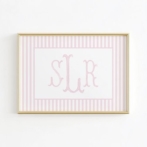 Watercolor Monogram Nursery Wall Art, Girl Nursery Wall Art Decor, Monogram Dorm Decor, Boy Nursery Print, Vintage Stripe Nursery Decor