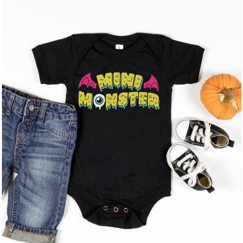 Mini Monster Baby Bodysuit | Cute Halloween Spooky Bat & Eyeball Infant Outfit | Fall and Trick-or-Treat Baby Costume