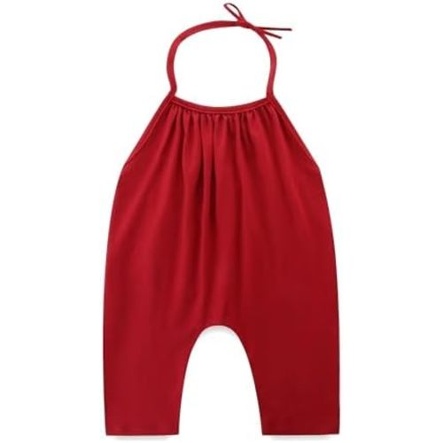 Toddler Baby Girls Strap Slouch Romper Summer Sleeveless Jumpsuit Kids Harem Halter Backless Clothes with Pockets