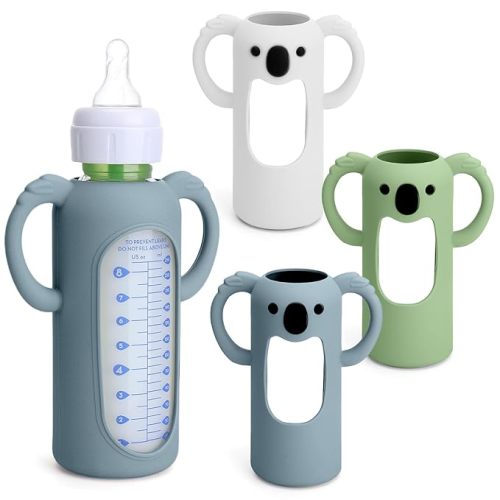 3 Pack Silicone Sleeves for Dr. Brown's Glass Bottles 8 OZ - Anti Breakage | Baby Bottle Holder, Compatible with Dr. Brown's Glass Bottles for Babies with Handle(Not Compatible with Other Brand)