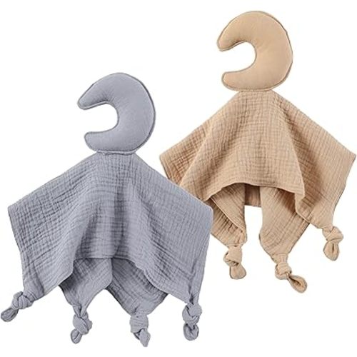 TADO MUSLIN Organic Cotton Baby Lovey Security Blanket, 2-Pack Moon Stuffed Comforter Blankie for Newborn, Infant, Toddler 0-3 Years - Machine Washable