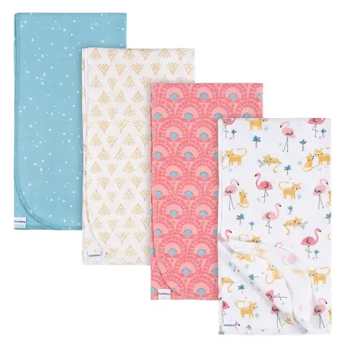 Gerber Unisex Baby 100% Cotton Flannel Receiving Blankets 30x30 Inches (Pack of 4), Animal Geo Girl, One Size