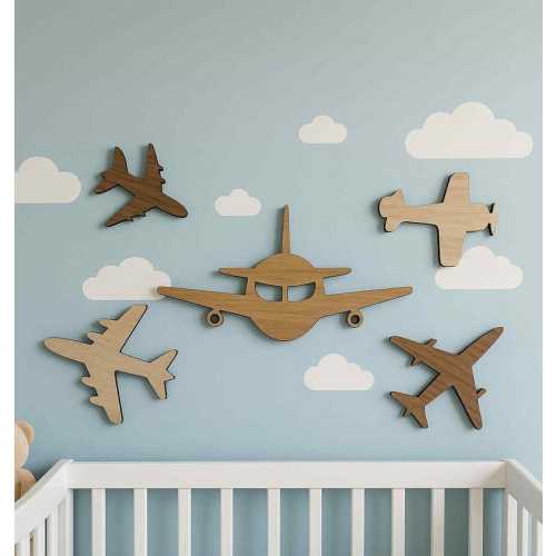 Airplane Nursery Wood Cutouts | Boys Room Decor | Aviation Theme Toddler Wall Art | Wooden Plane - Etsy