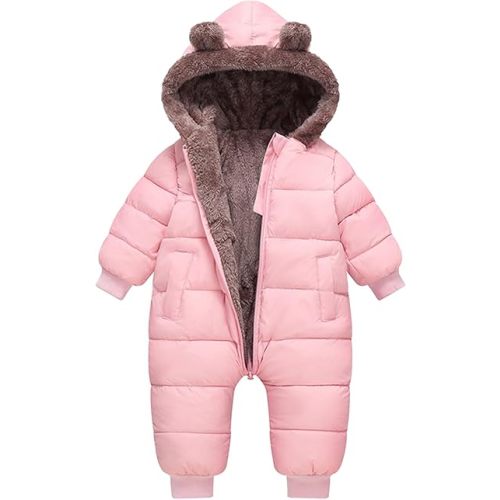 Baby Boys Girls Snowsuit Winter Clothes Suit Hooded Jumpsuit Romper Bear Outfit Infant Warm Coat Outwear Overcoat