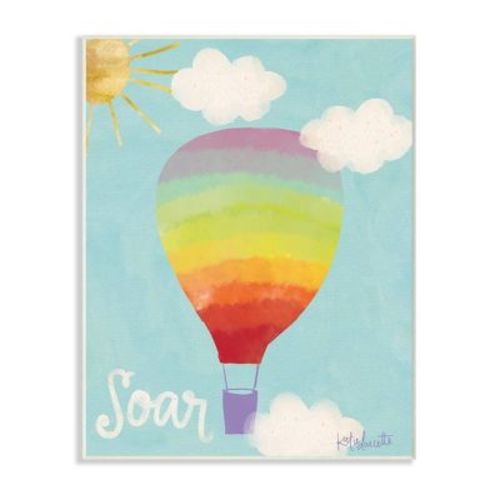 Stupell Industries 10"x0.5"x15" Soar Rainbow Hot Air Balloon Kids' Wall Plaque Art