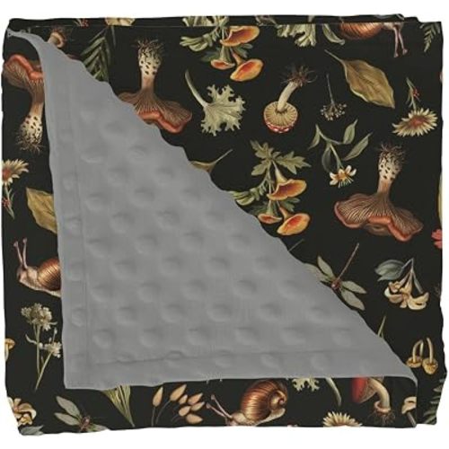 Vintage Mushroom Life Baby Blankets for Girl Boy Retro Mushroom Leaves Floral Soft Mink Dotted Backing Double Layer Swaddle Blanket Magical Plant Nursery Bed Throws for Newborn Toddler Crib 30x40