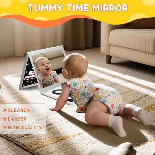 High Contrast Black and White Tummy time Mirror Books, Newborn Brain Development Toys for 0-6 Months Baby as Infants Gift