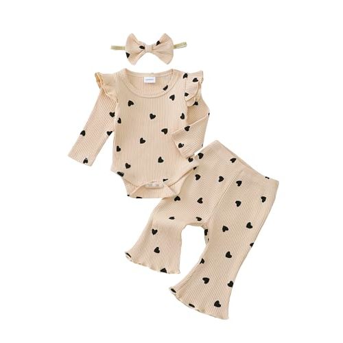 SUNNY PIGGY Newborn Baby Girl Clothes Infant Girls Outfits Ruffle Long Sleeve Romper Pants Set with Headband