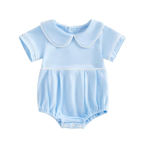 Newborn Baby Boy Girl Clothes Short Sleeve Solid Bubble Romper Doll Collar Bodysuit Shirt Summer Outfit 0-18M