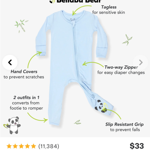 Sky Blue Bamboo Convertible Footie