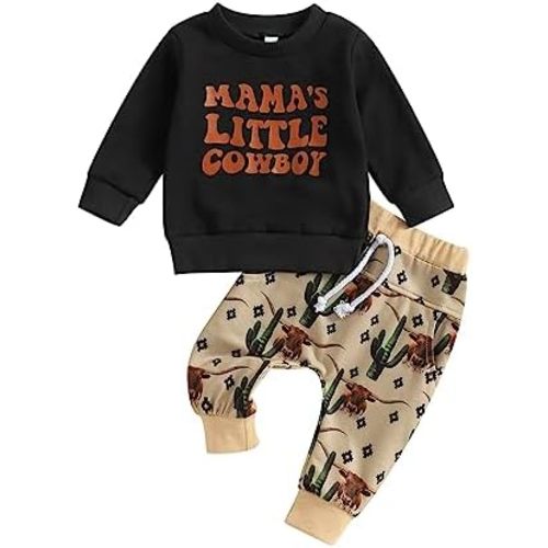 Western Baby Boy Clothes Yee Haw Long Sleeve Sweatshirt Tops Ride Horse Pants Set Toddler Cowboy Fall Winter Outfit