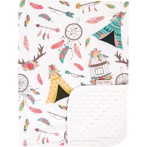 Top Tots Deluxe Minky Baby Blanket - Teepee, Arrows and Dreamcatcher, 40 x 29 Inch White