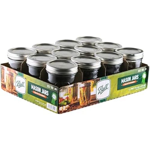 Ball - 16oz Wide Mouth Jars with Lids & Bands 12 Pack Jars, Large Glass Mason Jar for Food Storage with airtight Lid, 0.125 Gallon Glass Jar with Lid and Bands, Set of 12