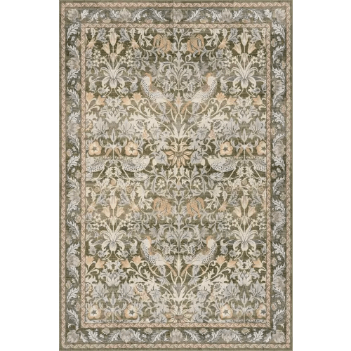 Mauri Bordered Floral and Paisley Washable Rug | Green