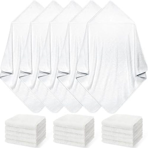Buryeah 5 Pcs Baby Bath Towel and 15 Count Baby Washcloths Sets, Hooded Towels for Newborns Infants and Toddlers Soft Coral Fleece Toddler for Newborn Boy Girl(White)
