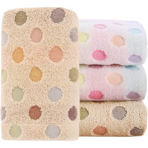 Pidada Hand Towels Set of 4 Colorful Polka Dot Pattern 100% Cotton Soft Absorbent Decorative Towel for Bathroom (Beige and Brown)