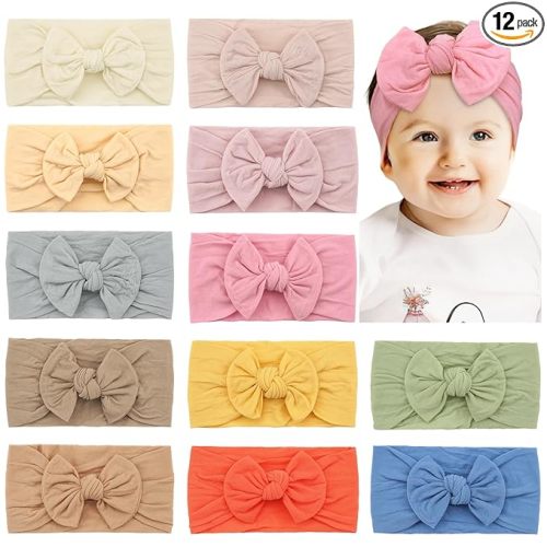CÉLLOT Super Stretchy Soft Knot Headbands with Hair Bows Head Wrap Hair Accessories For Newborn Baby Girls Infant Toddlers Kids