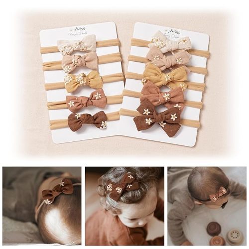 Fancy Clouds Baby Girl Bows and Headbands,14 pcs Stretchy Soft Nylon Hairbands Hair Bows for Newborns, Infants, Toddlers - Handmade Baby Hair Accessories for Girls Gifts